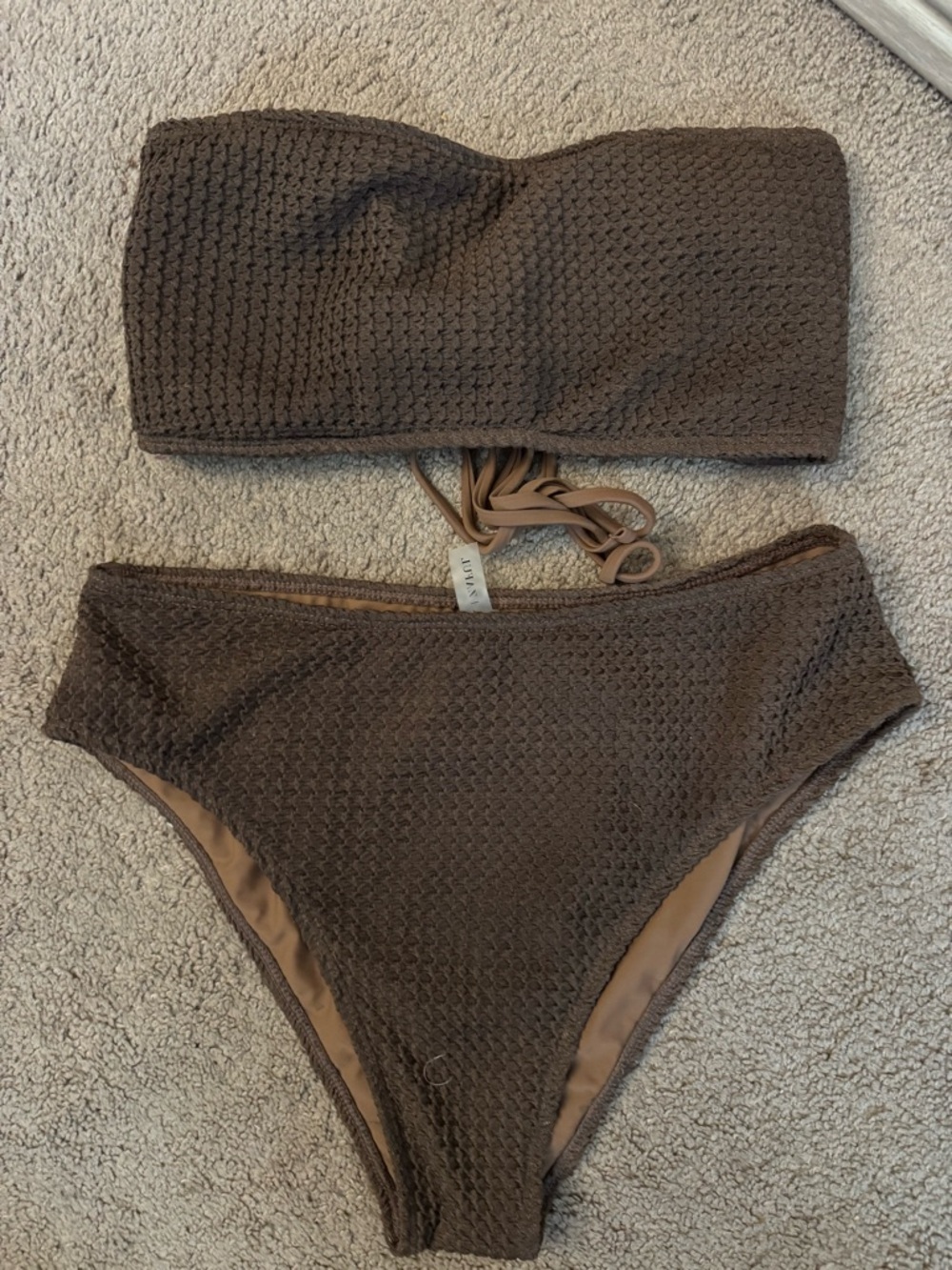 ZAFUL Brown Textured Bandeau Bikini Set